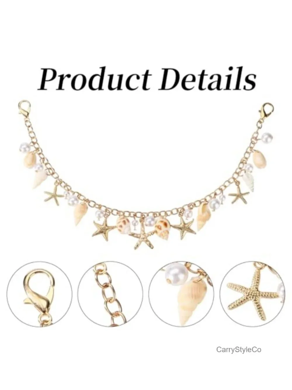 Boho Beach Handbag Charm Keychain Starfish Shell Pearl Alloy